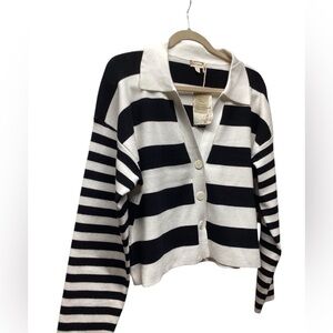 Hem & Thread Bold Striped Lightweight Cropped Cardigan. Size Large
